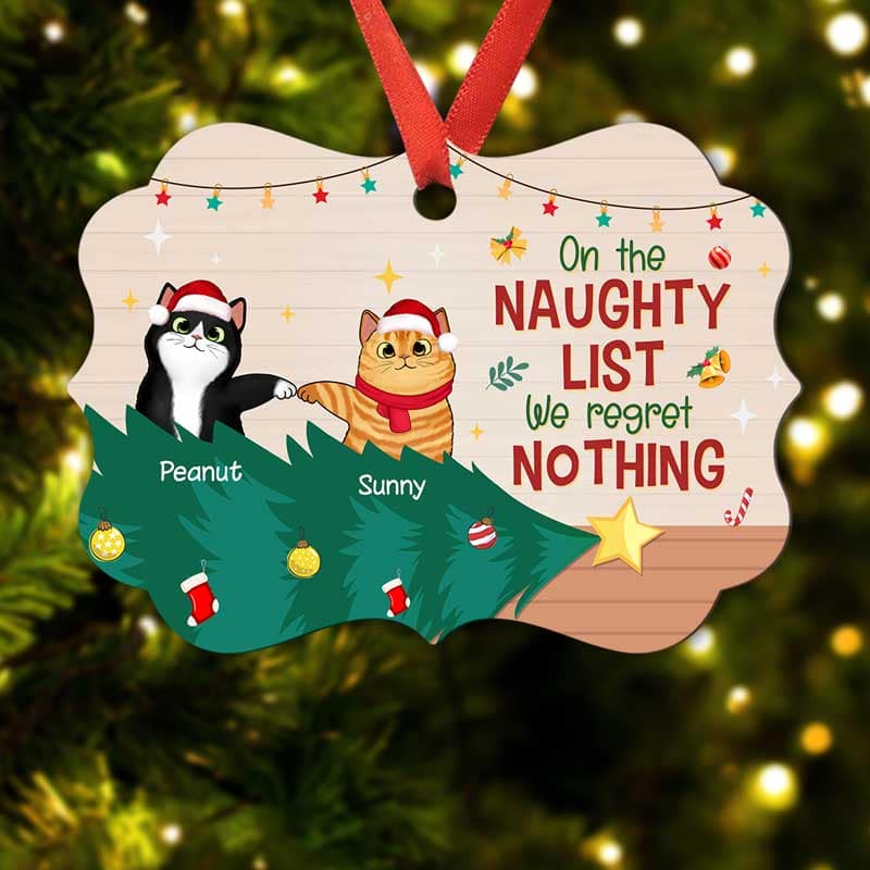 Naughty Cats Regret Nothing Funny Personalized Christmas Ornament