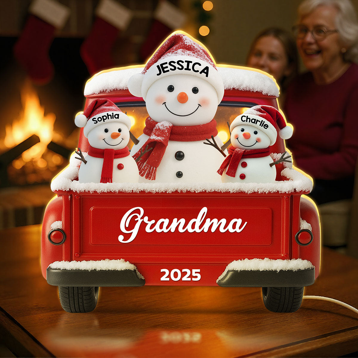 Snowman Grandma Grandkids Red Truck - Personalized Light Box