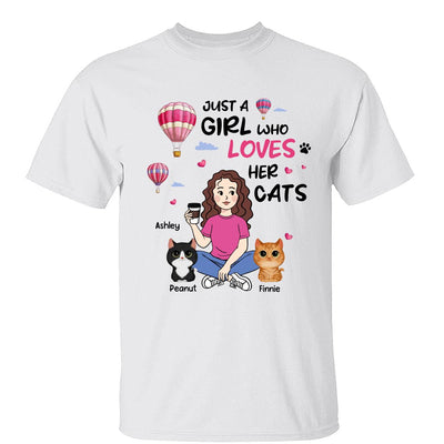 Just A Girl Who Loves Cats Cartoon Girl Balloon Personalized Shirt