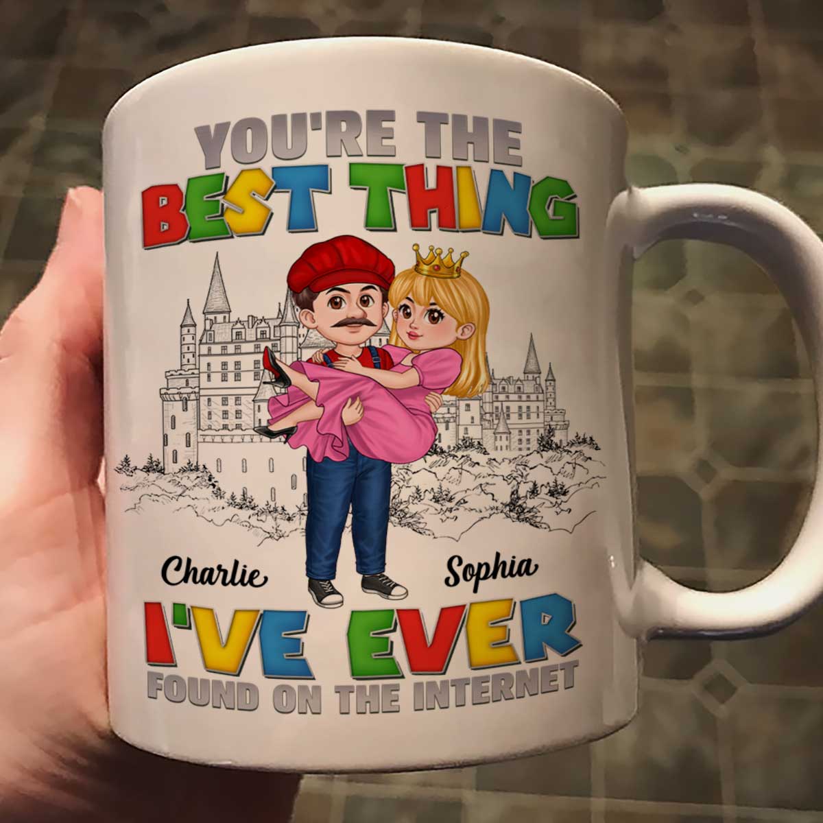 The Best Thing I‘ve Ever Found On The Internet Man Carrying Woman Cartoon Couple Personalized Coffee Mug