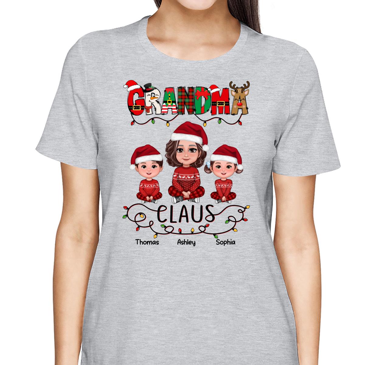 Grandma Claus Christmas Light Pattern Grandma Grankids Personalized Shirt