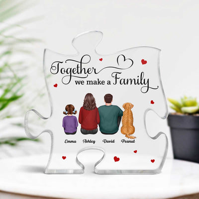 Whole Back View Family Couple Dad Mom Kids Dogs Cats Together We Make A Family Personalized Puzzle Acrylic Plaque