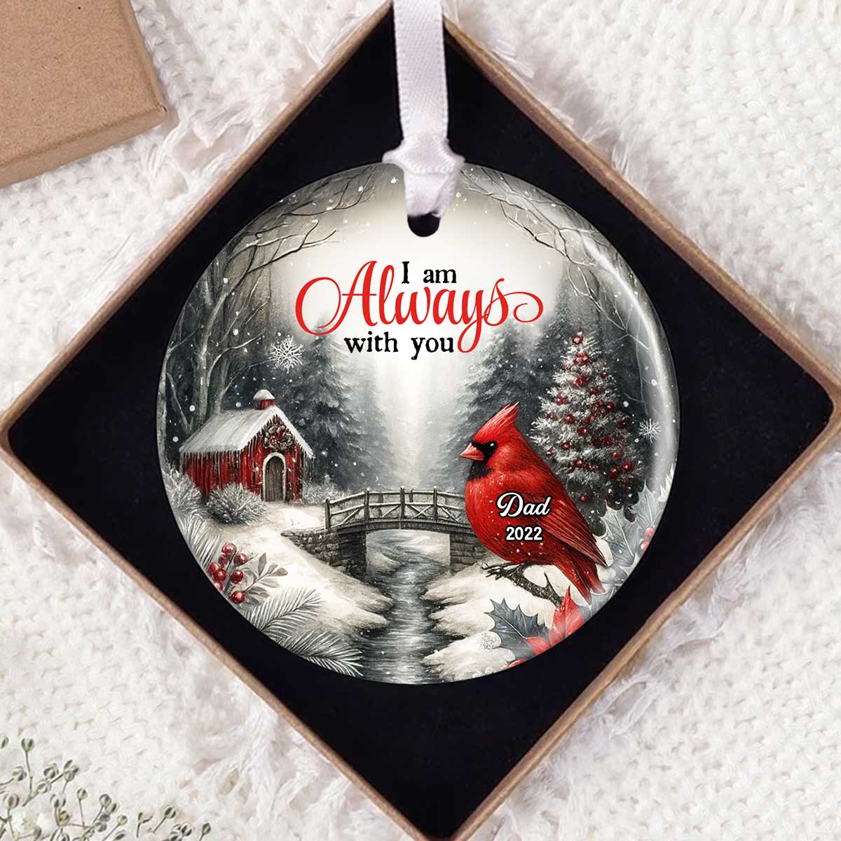 Snowy Winter Scenery Memorial Personalized Ceramic Ornament, Heartwarming Gift for Loved Ones, Christmas Sympathy Gift