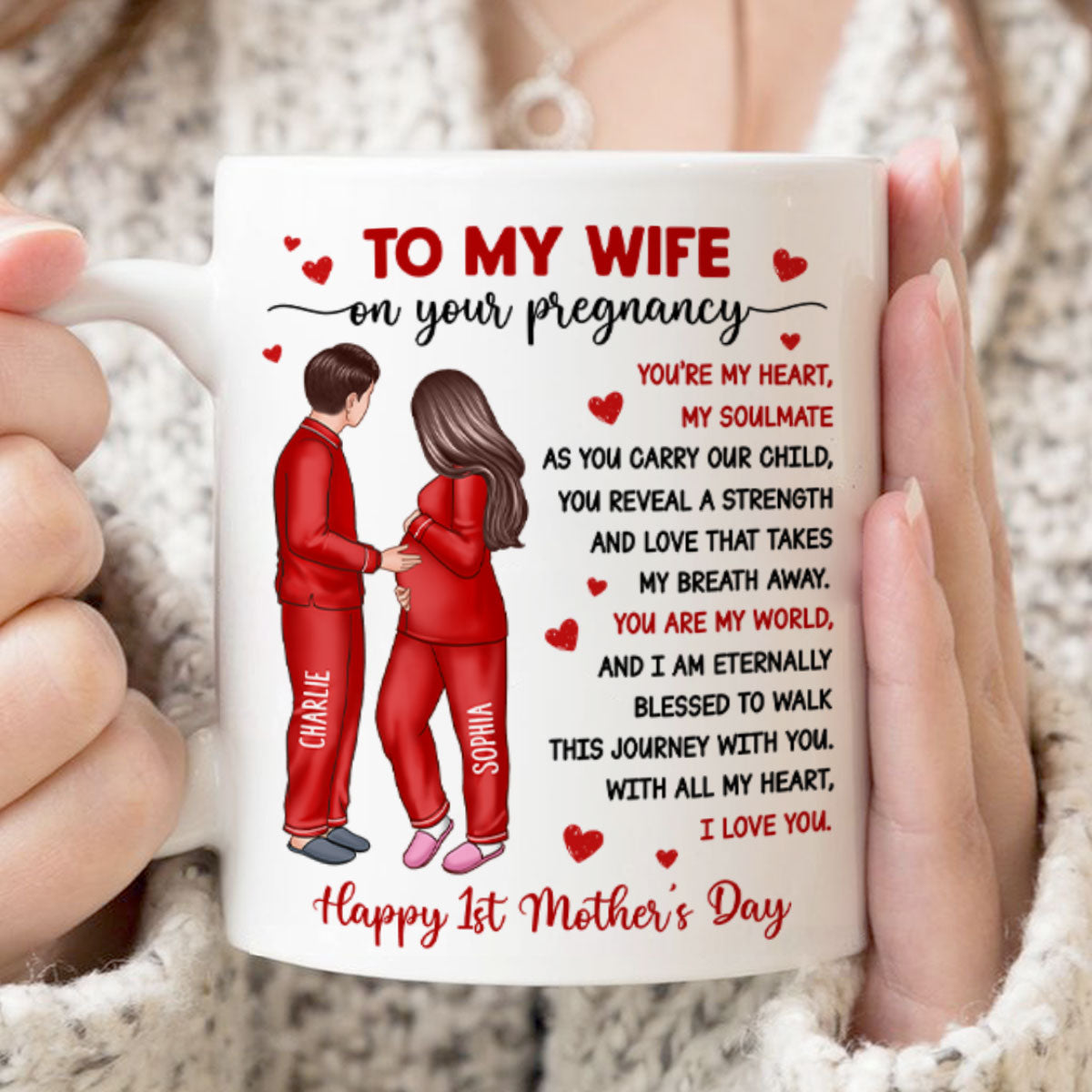 To My Pregnancy Wife Happy First Mother's Day From Husband Personalized Mug, Gift For Pregnant Mom, Expecting Mom
