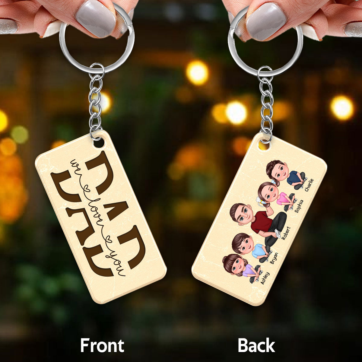 Sitting Doll Dad And Kids Pretty Personalized Acrylic Keychain