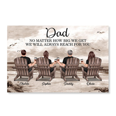 Dad And Sons Daughters Retro Vintage Beach Landscape Personalized Horizontal Poster