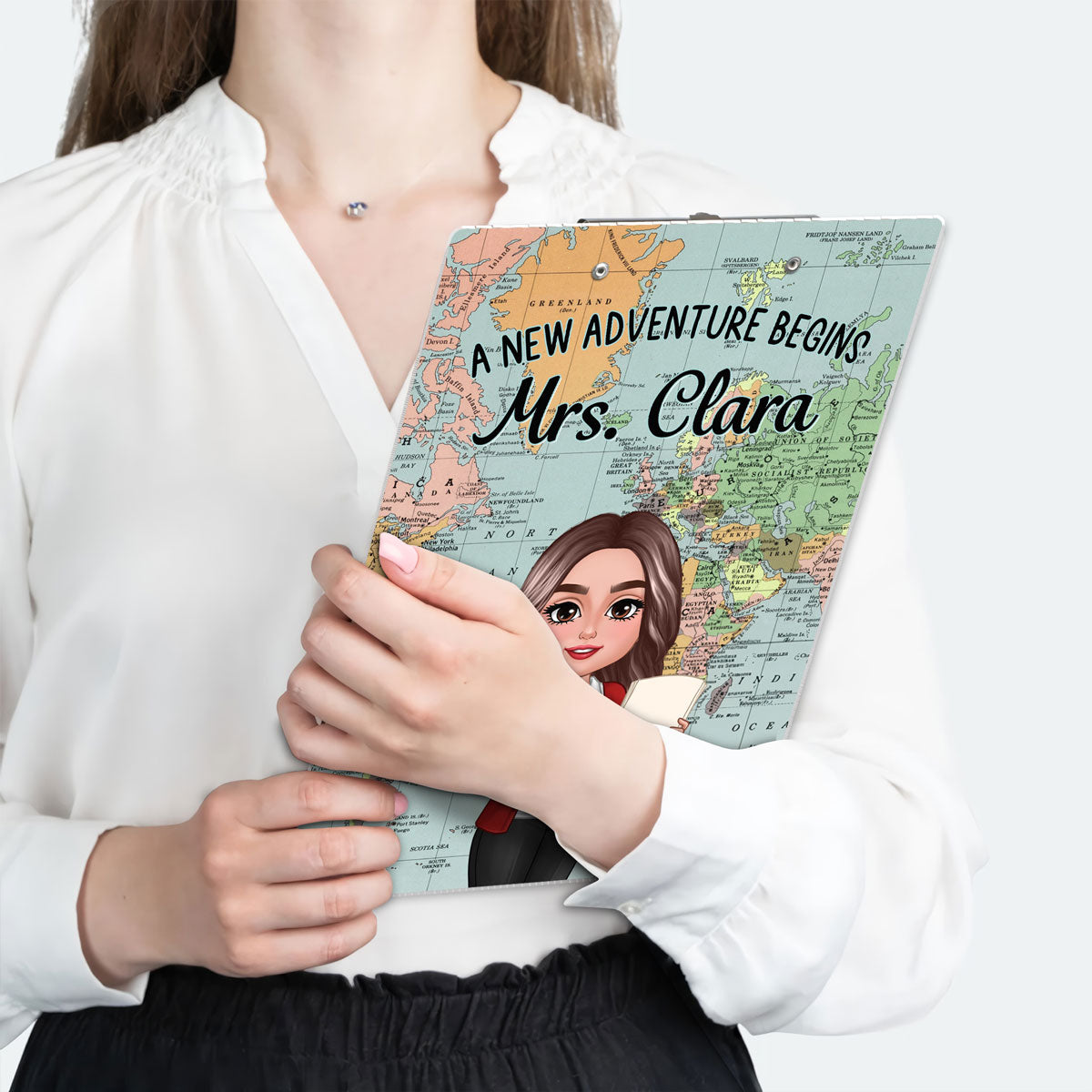 World Map Adventure Themed Teacher Personalized Clipboard, Back To School Gift For Teacher, Colleagues