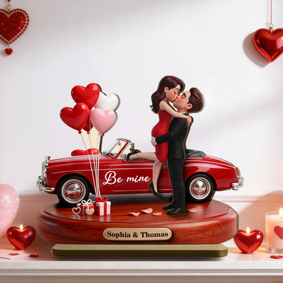 Couple Hugging Kissing Be Mine Valentine - Personalized 2-Layered Wooden Plaque - Valentine's Day Gift For Couple