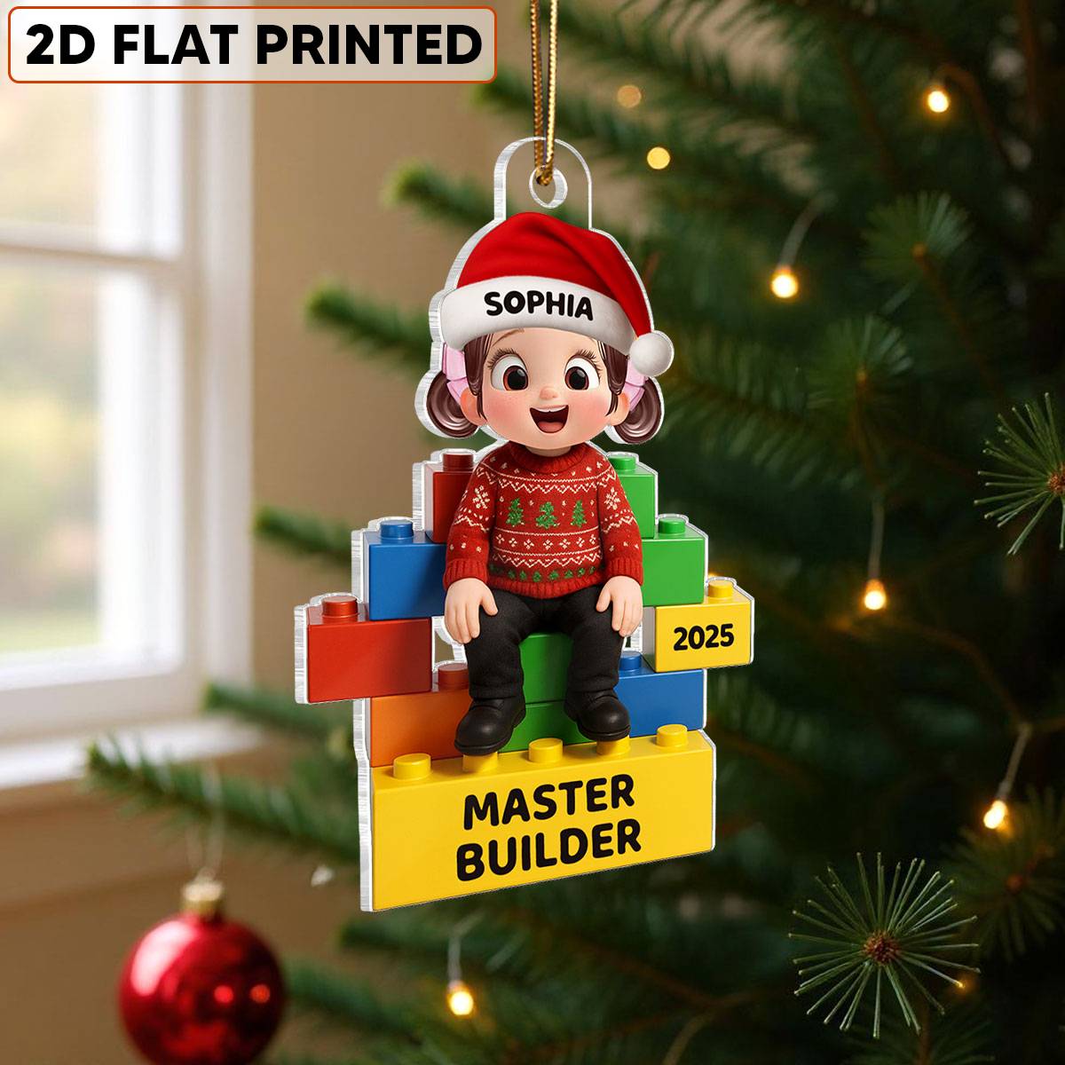 Little Kid Master Builder - Personalized Acrylic Ornament - Christmas Gift For Kids, Son, Grandson, Daughter, Granddaughter