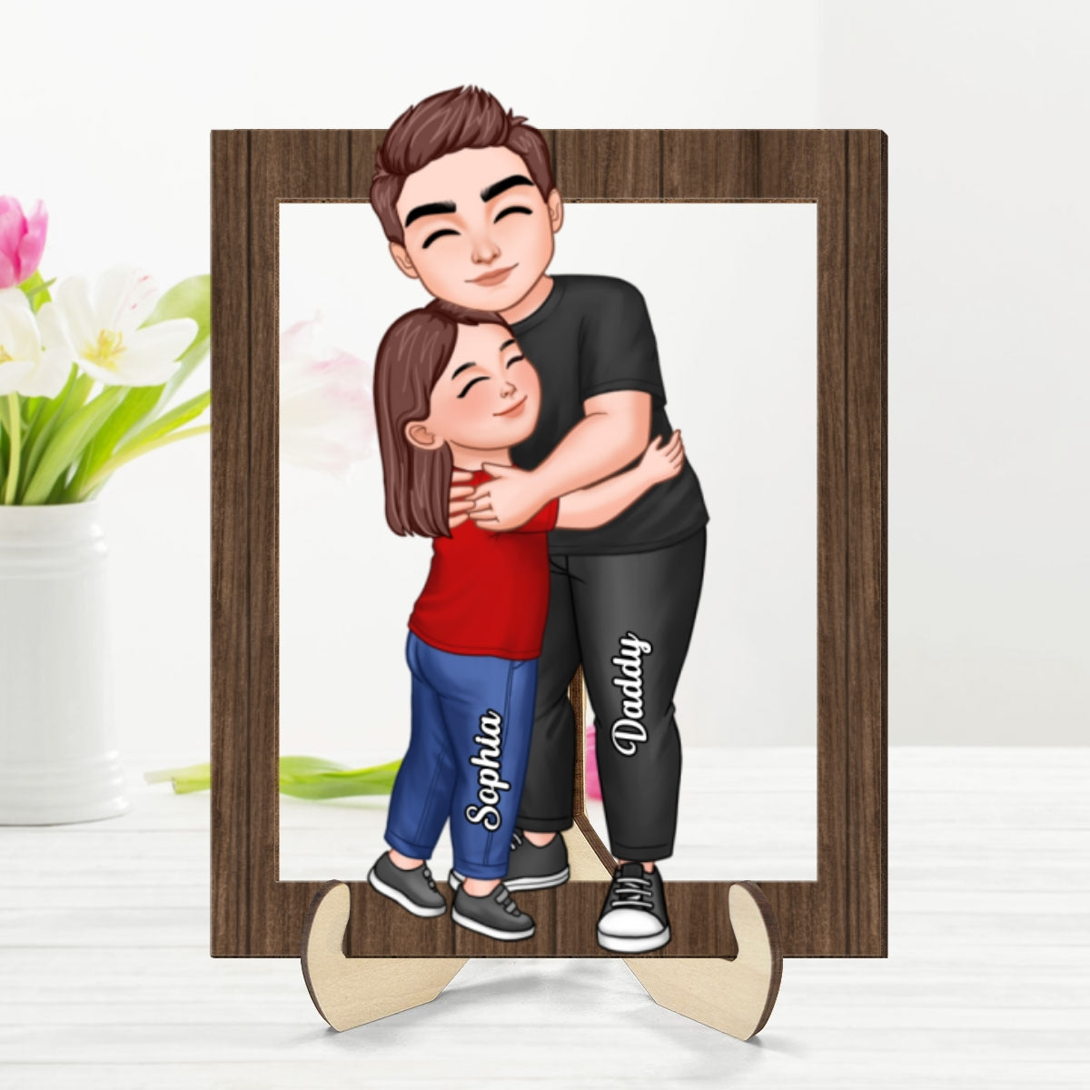 Dad Grandpa Hugging Kid Personalized 2-Layer Wooden Plaque