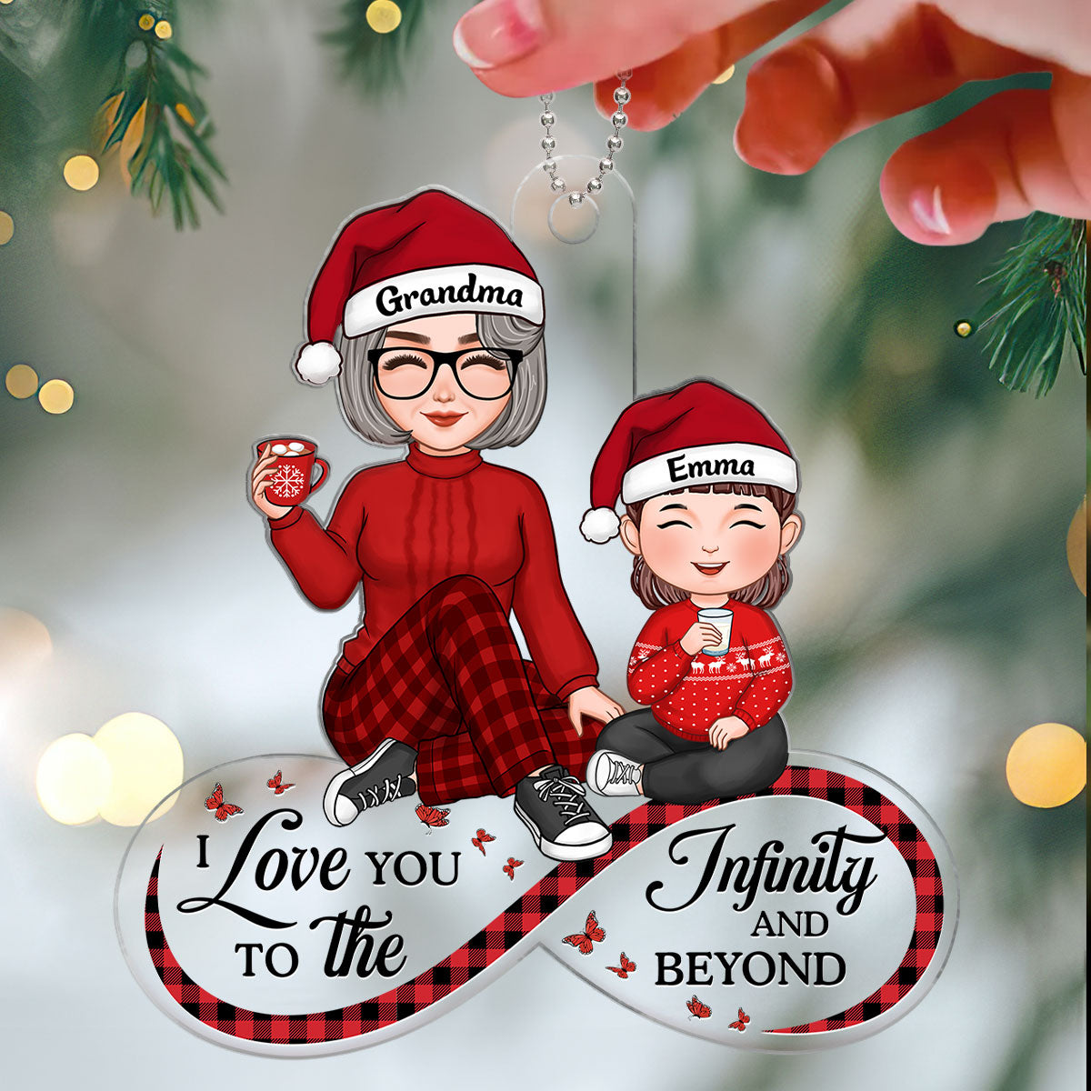 Love You To Infinity & Beyond Cute Grandma Grandkid Sitting Personalized Acrylic Ornament