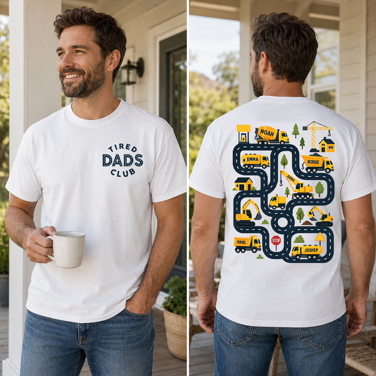 Tired Dads Club Construction Car Track Massage - Personalized Shirt - Funny Father Day Gift For Dad, Husband