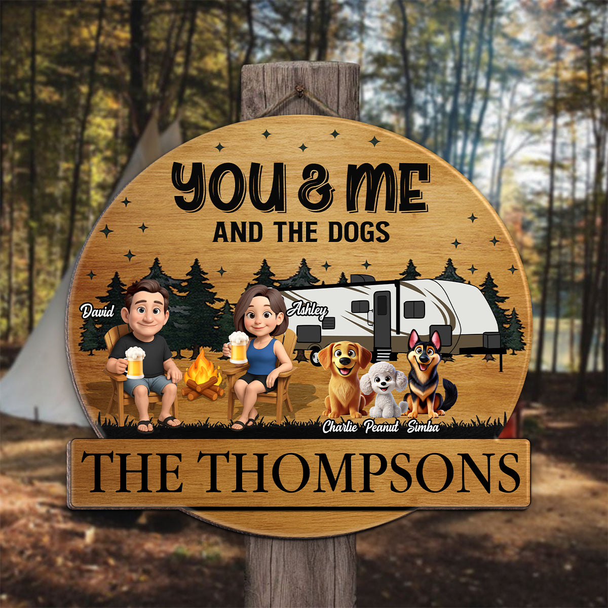 Camping Couples and the Dogs Cats Personalized Wood Sign, Anniversary, Vacation, Funny Gift For Campers