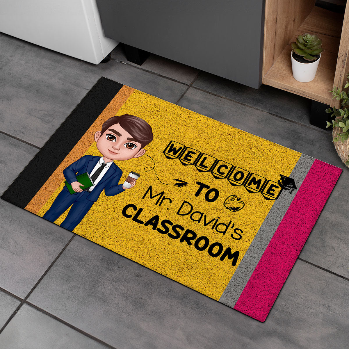 Welcome To Teacher Classroom Pencil Pattern Personalized Doormat, Back To School Gift