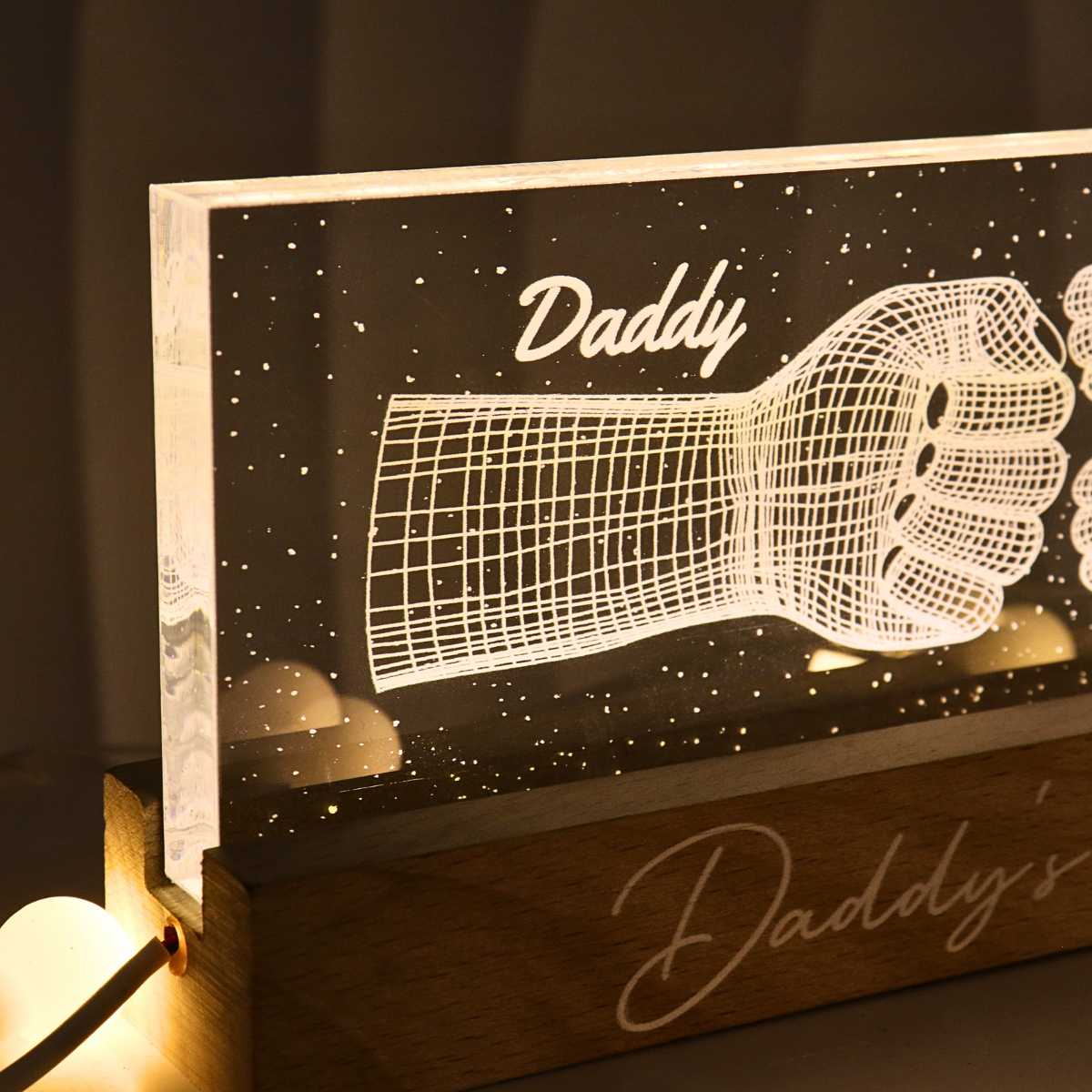 Daddy‘s Team Fist Bump 3D Illusion Personalized Acrylic Block LED Night Light