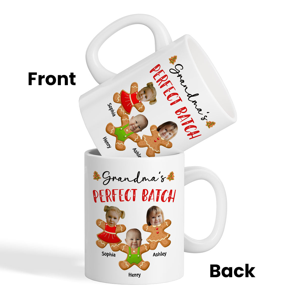 Grandma's Perfect Batch Cute Grandkids Photo Gingerbread Christmas Personalized Mug