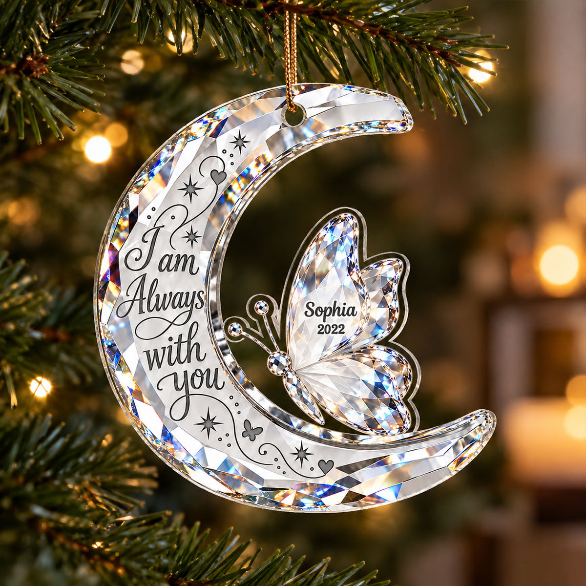 Moon And Butterfly Crystal Effect - Personalized Acrylic Ornament - Memorial Sympathy Gift
