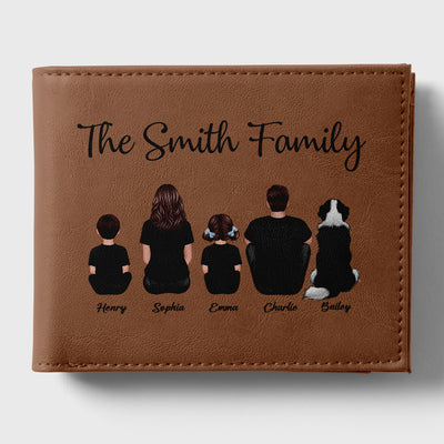 Family Sitting Together Personalized Printed Leather Wallet, Father's Day Gift, Birthday Gift For Husband, Dad, Grandpa