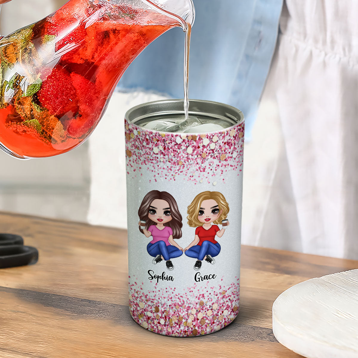 Sparkling Doll Besties Gift For Best Friends Personalized 4 In 1 Can Cooler