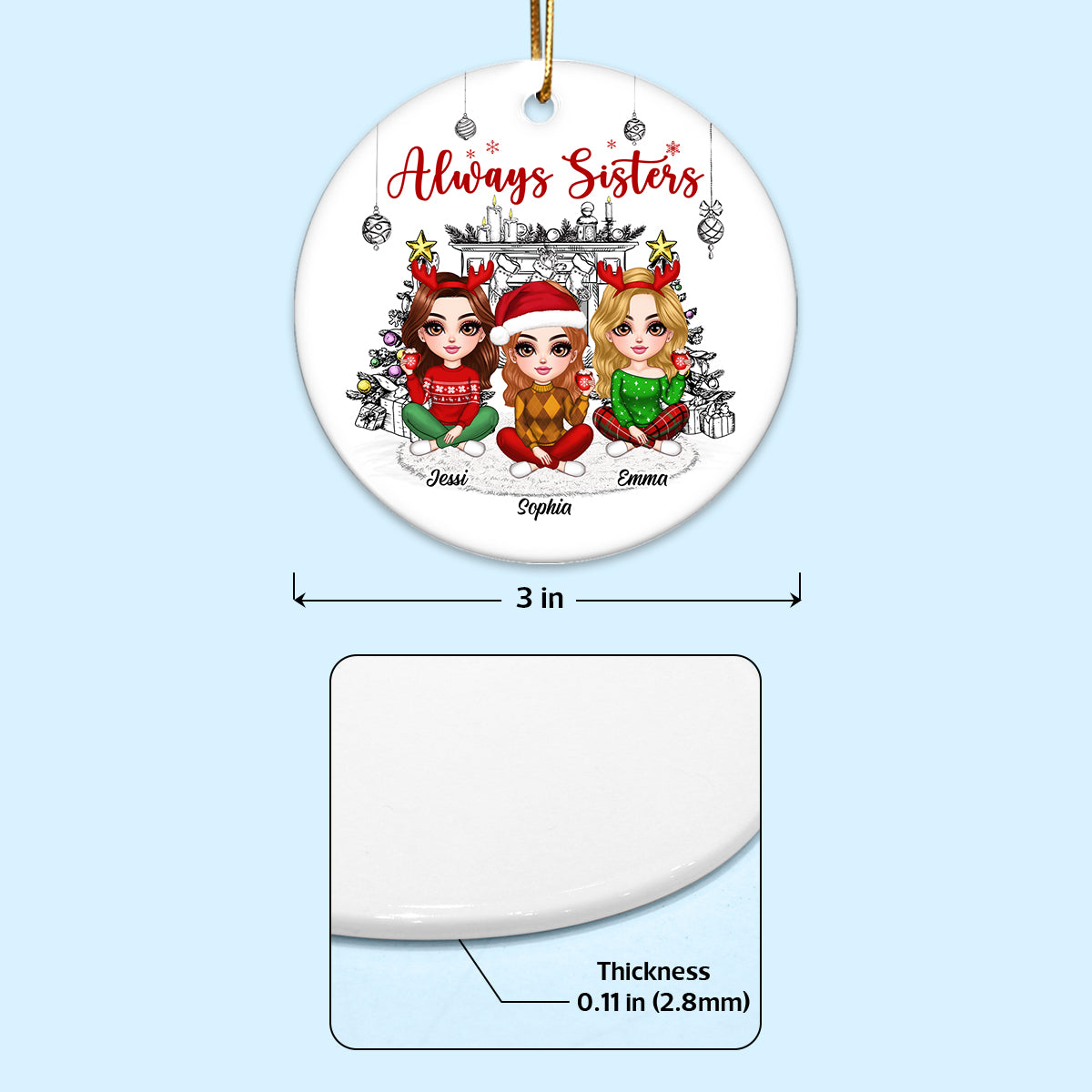 Christmas Outline Background Lovely Besties Personalized Ceramic Ornament