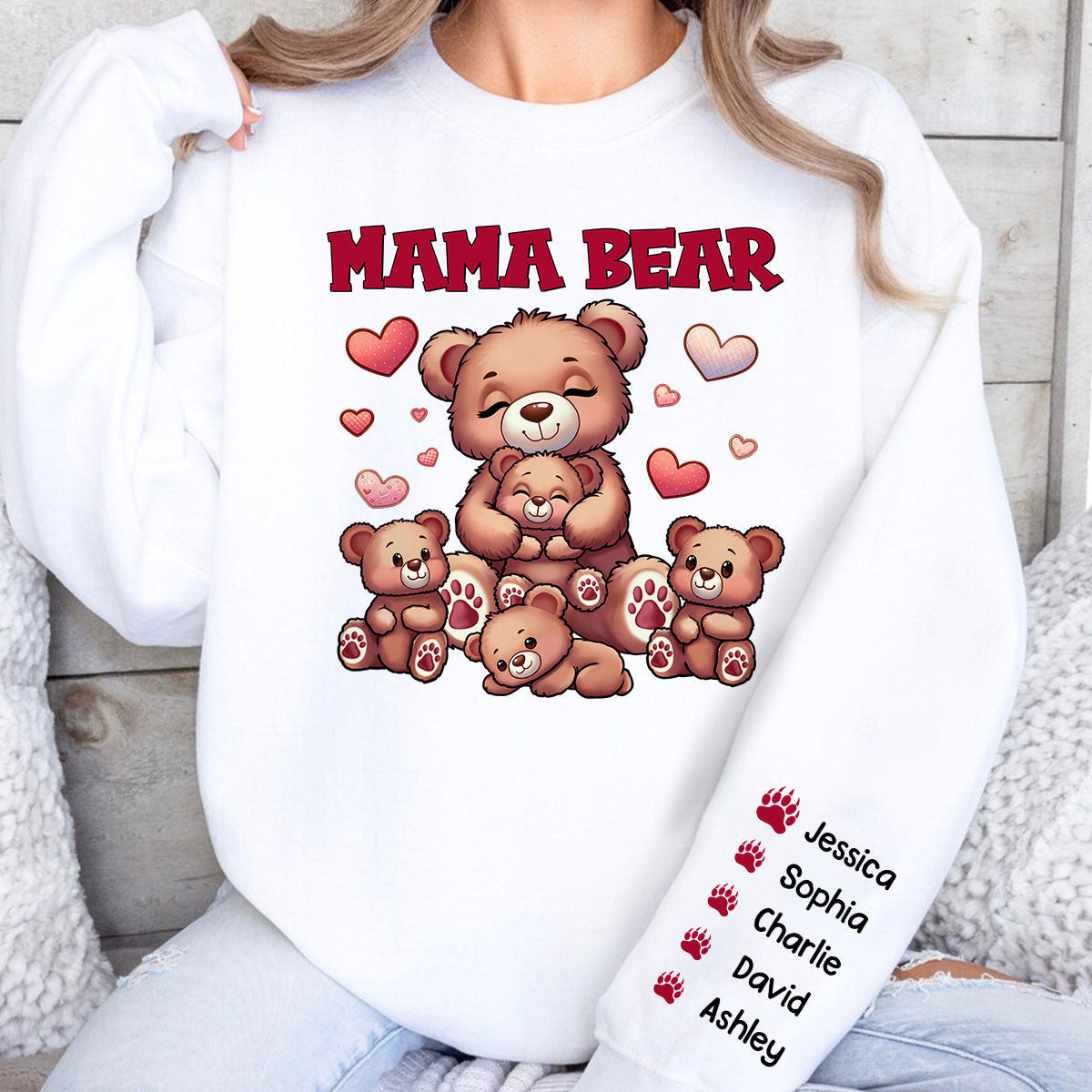 Cute Grandma Bear Mama Bear Personalized Sleeve Printed Sweatshirt