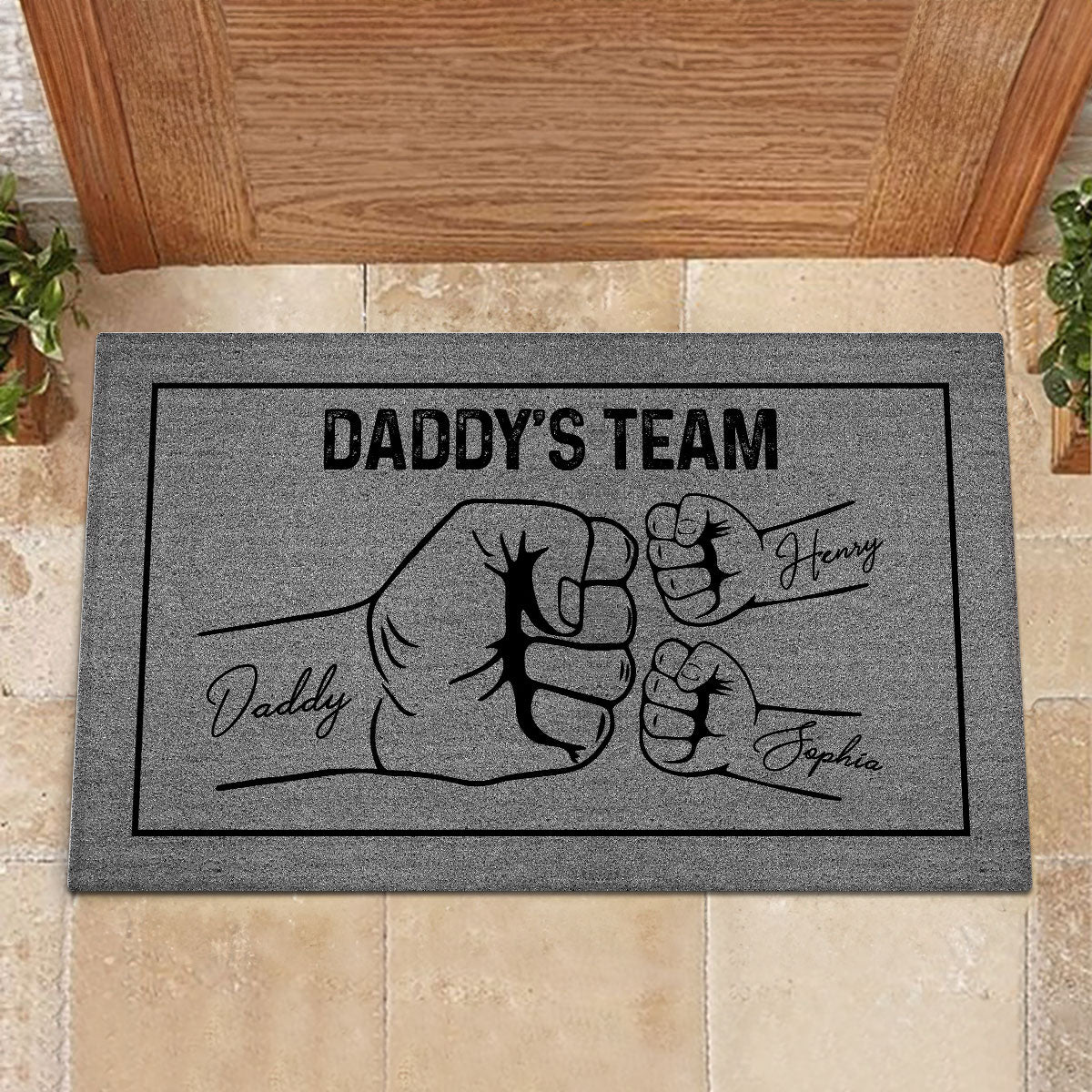 Daddy's Team Fist Bump Personalized Doormat