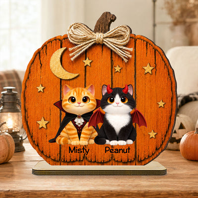 Rustic Retro Vintage Halloween Pumpkin Cats - Personalized Wood Sign - Halloween Decor For Cat Lovers