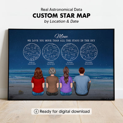 Starry Night Retro Vintage Star Map Landscape Backview Mom Children Personalized Poster, Heartfelt Gift Birthday Gift For Mom