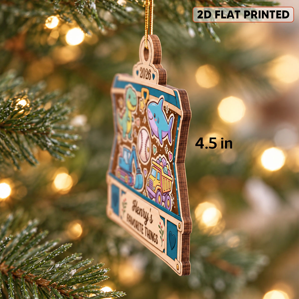 Kid's Favorite Things Treasure Chest 2D Flat Printed - Personalized Wooden Ornament - Custom Name & Favorite Things Keepsake Gift for Kids