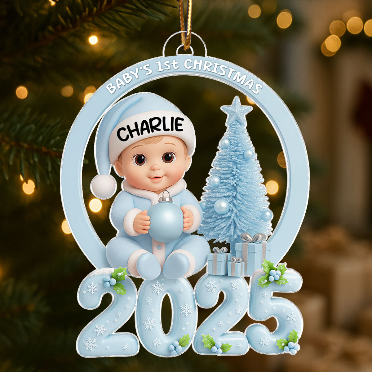 Baby's 1st Christmas Beside Christmas Tree - Personalized Acrylic Ornament - Unique Christmas Gift For New Born, Baby