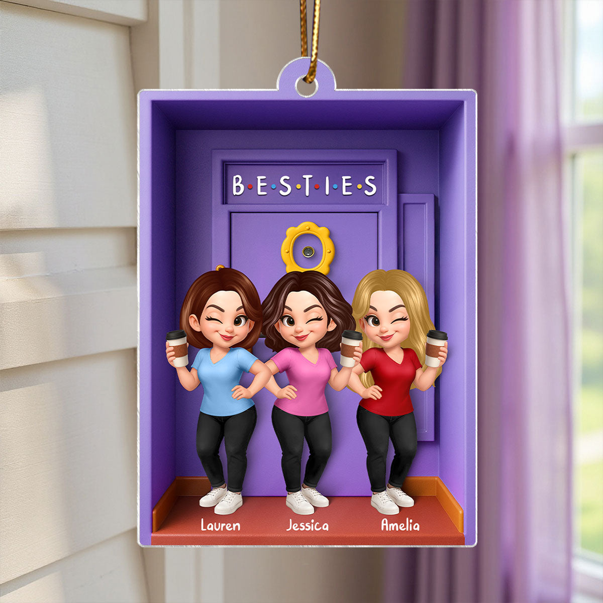 Besties Purple Door Entryway 3D Effect Personalized Acrylic Ornament, Gift for Best Friends, Besties, Sisters