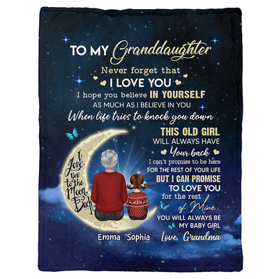 Grandma Grandkids On Moon Christmas Gift To My Granddaughter Grandson Grandchildren Personalized Fleece Blanket