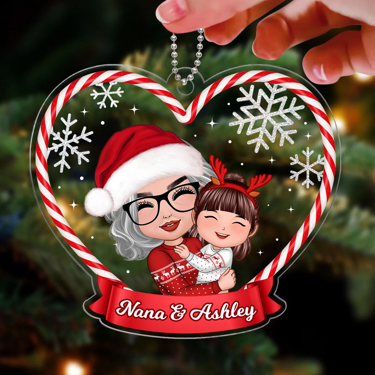 Christmas Doll Grandma Mom Hugging Kid Gift For Granddaughter Grandson Personalized Acrylic Ornament
