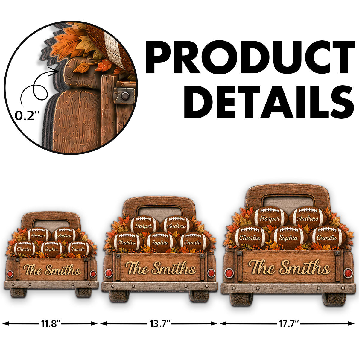 Football Family Truck With Custom Names 2D Flat - Personalized Wood Sign - Fall Season Decor For Football Lovers