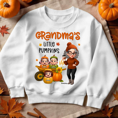 Grandma's Litttle Pumpkins Pretty Grandma And Kids Personalized Shirt, Fall Season gift