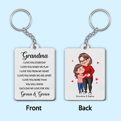 Grandma We Love You Cute Grandma & Grandkids Hugging Personalized Metal Keychain