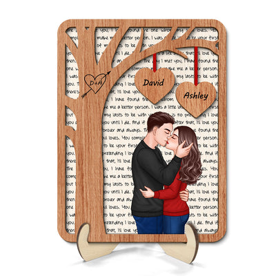 Romantic Couple Under Tree Letters Background Personalized 2-Layer Wooden Plaque