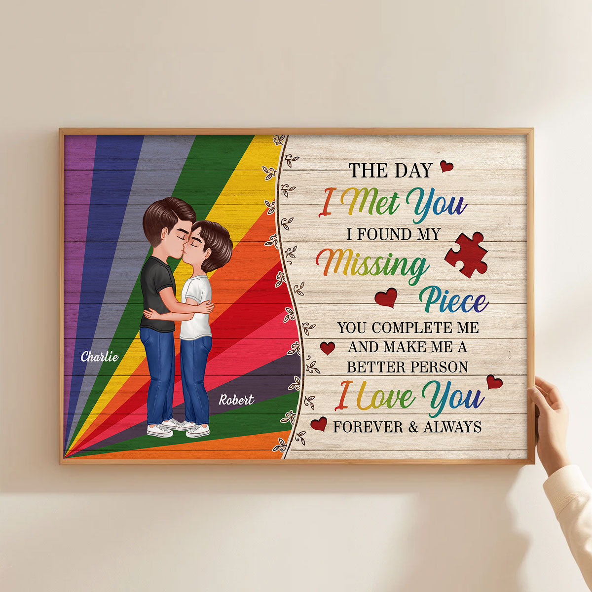 Colorful Wood Pallets The Day I Met You LGBTQ Couple Kissing Personalized Poster, Pride Month Gift