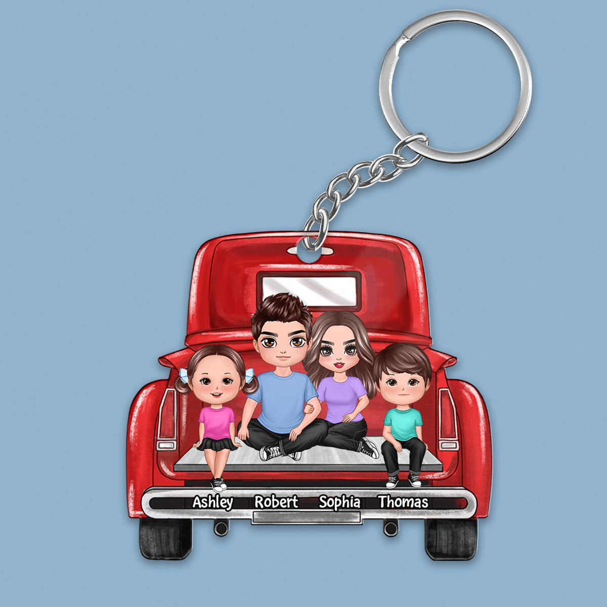 Family Couple On Truck Personalized Acrylic Keychain - Gift For Family