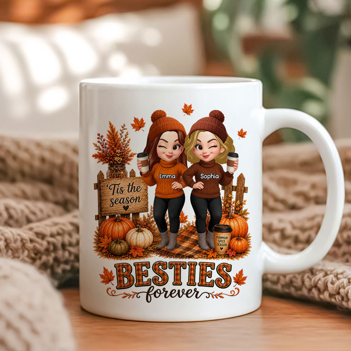 Fall Season Besties Forever - Personalized Mug - Fall Gift for Best Friends