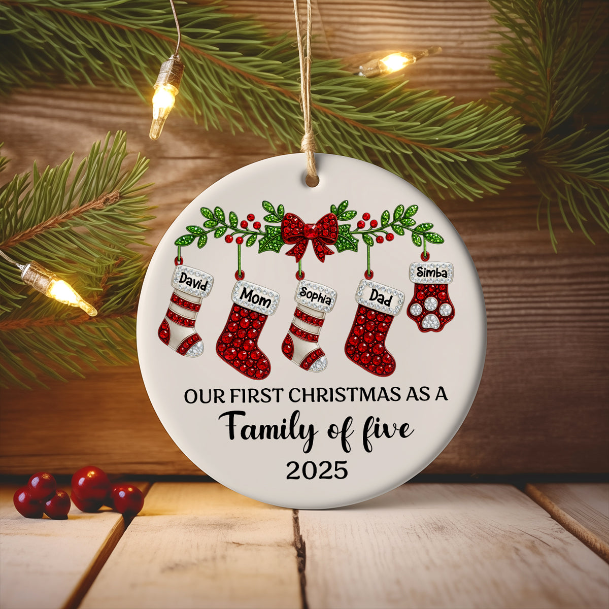 Our First Christmas as a Family, Baby 1st Christmas 3D Crystal Effect - Personalized Ceramic Ornament - Heartwarming Christmas Keepsake