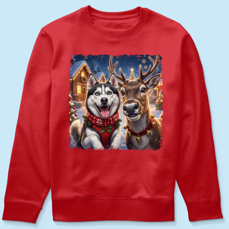 Dog Cat Selfie with Reindeer - Personalized Shirt - Funny Christmas Gift for Pet Lovers