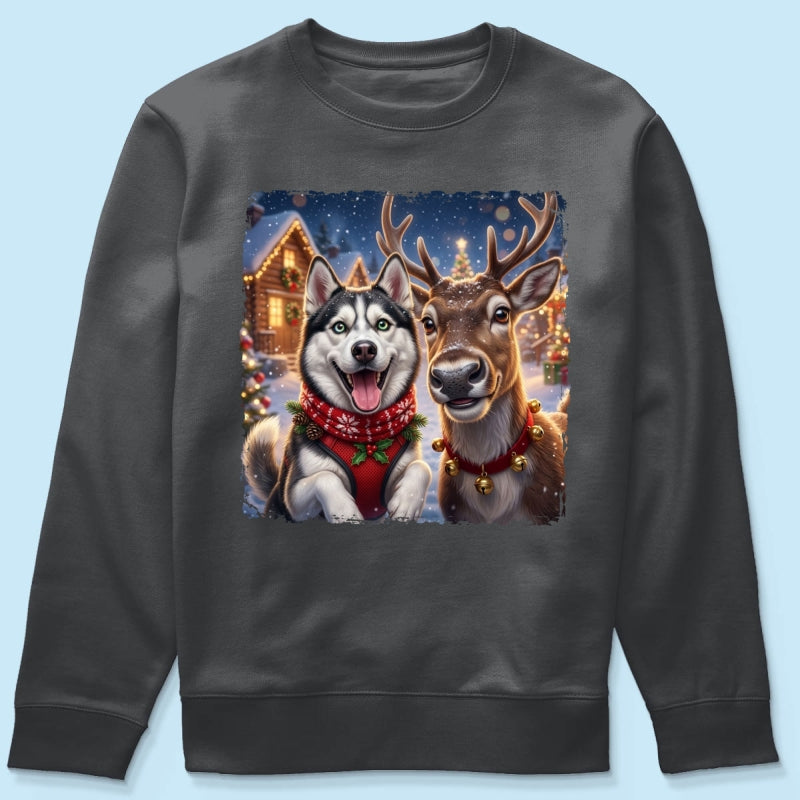 Dog Cat Selfie with Reindeer - Personalized Shirt - Funny Christmas Gift for Pet Lovers