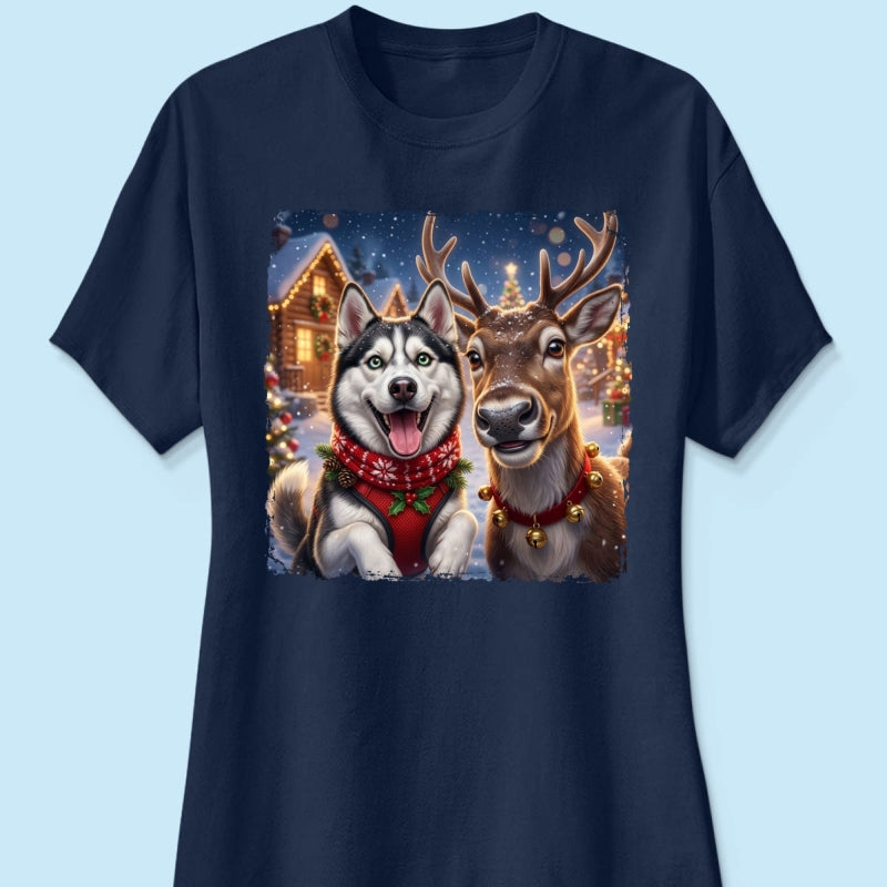Dog Cat Selfie with Reindeer - Personalized Shirt - Funny Christmas Gift for Pet Lovers