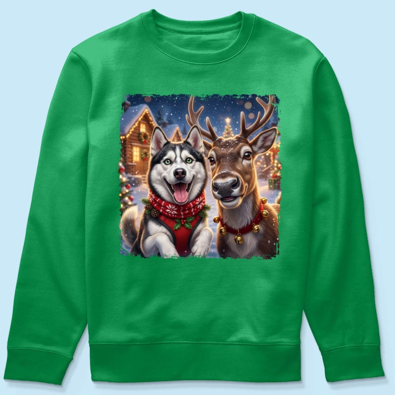 Dog Cat Selfie with Reindeer - Personalized Shirt - Funny Christmas Gift for Pet Lovers