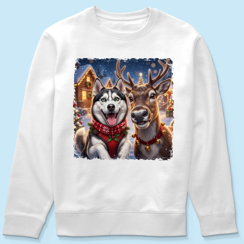 Dog Cat Selfie with Reindeer - Personalized Shirt - Funny Christmas Gift for Pet Lovers