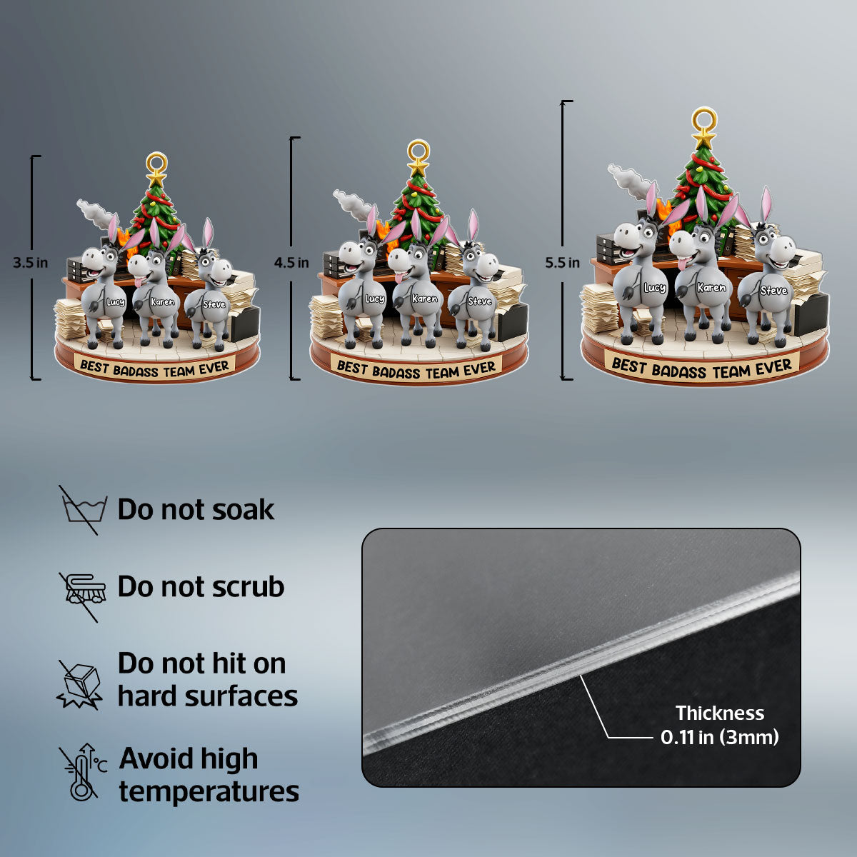 Best Badass Team Ever, Donkey Coworker Office Decoration - Personalized Acrylic Ornament - Custom Employee Gift Exchange, White Elephant Gift