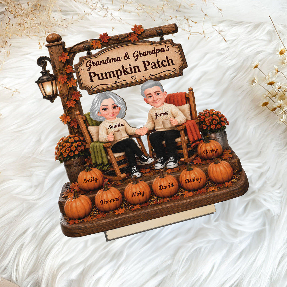 Grandparents' Pumpkin Patch Fall Sign Post 2D Flat - Personalized 2-Layered Wooden Plaque - Cozy Fall Decor