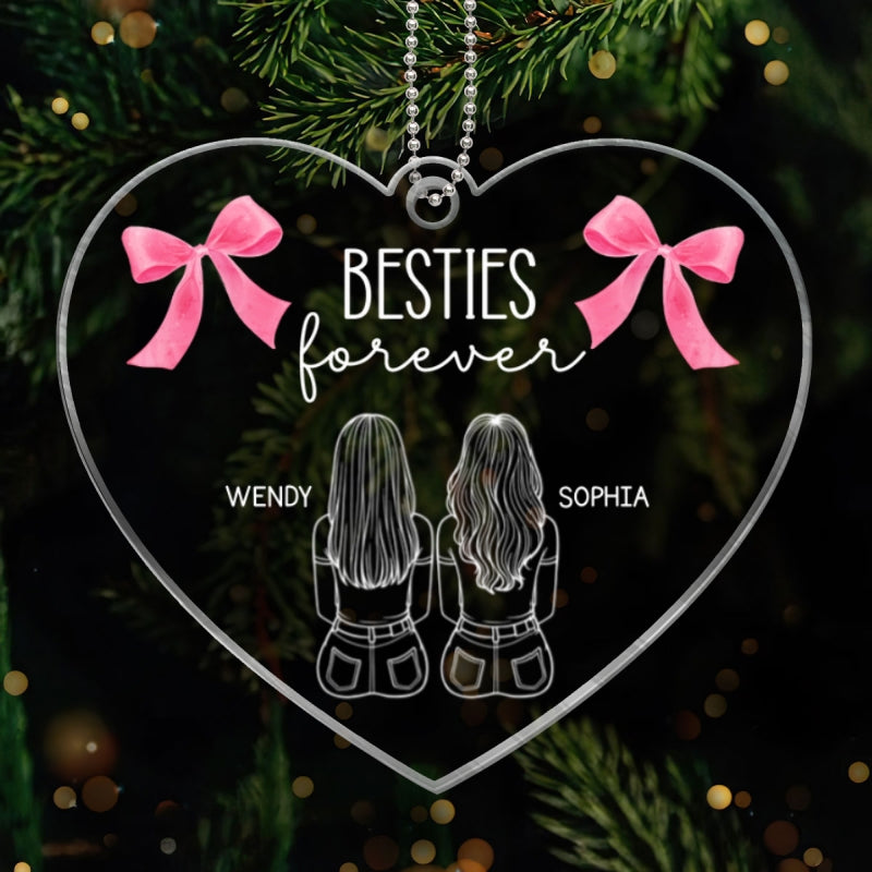 Besties Sisters Sitting Back View Outline Christmas Coquette Personalized Acrylic Ornament