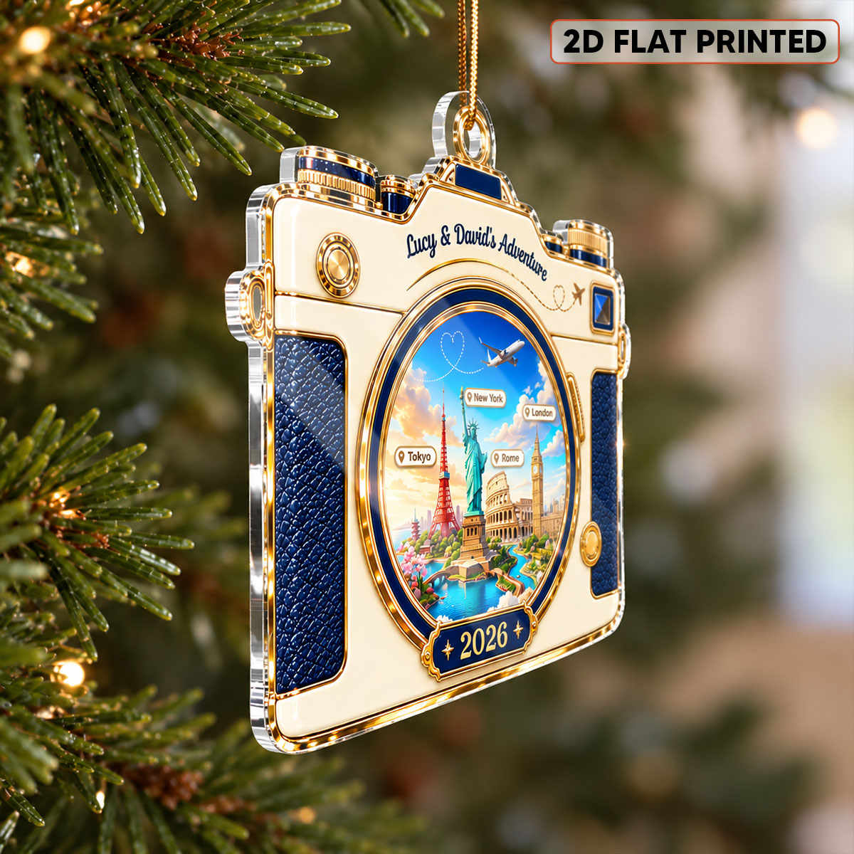 Travel Destination Landmarks Camera Lens 2D Flat Printed - Personalized Acrylic Ornament - Traveling Destination Keepsake, Christmas Gift For Traveling Lovers